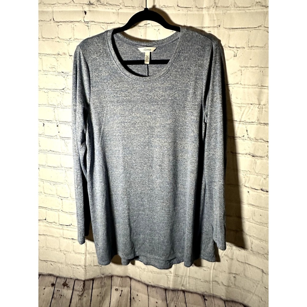 Soma Blue Heathered Long Sleeve Lounge Tunic Top Womens Medium‎ Pajama Shirt